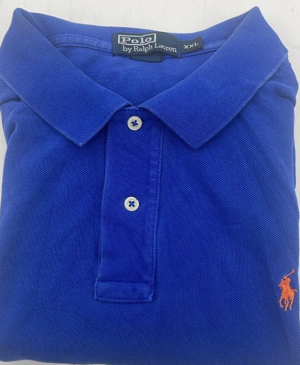 Ralph Lauren Polo Shirt Mens 2XL RlyalBlue Cotton Casual Golf Preppy Orange Pony